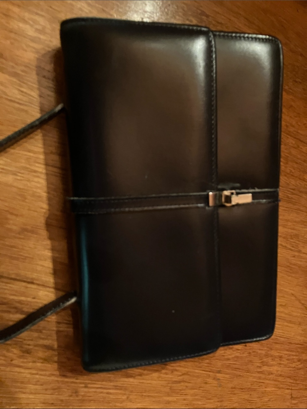 Sleek Black Leather Wristlet Clutch